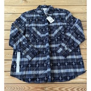 NWT A New Approach Button Up Shirt Large Women’s Black Patterned Long Sleeve $44